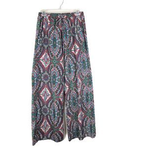 Cha Cha Vente Pants Women Medium Multicolor Paisley Floral Satin Lightweight